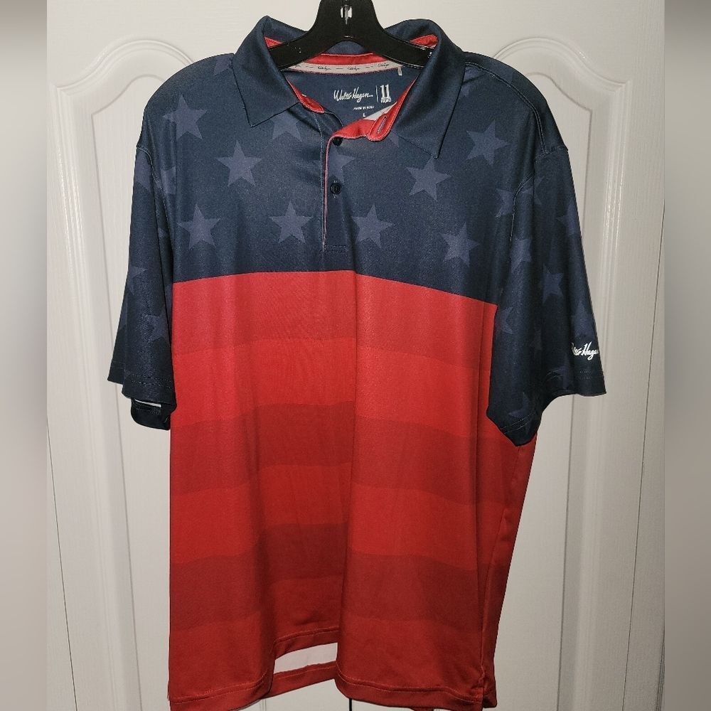 Walter Hagen American Flag Stars & Stripes Red & Blue Golf Polo Shirt Size L